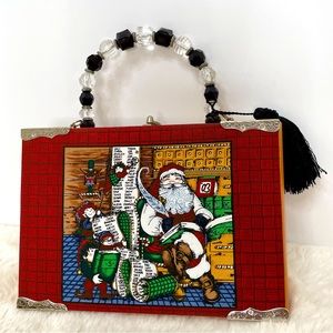 Rare Christmas List Santa Claus Cigar Box bag. Jewels on one side. Pristine.
